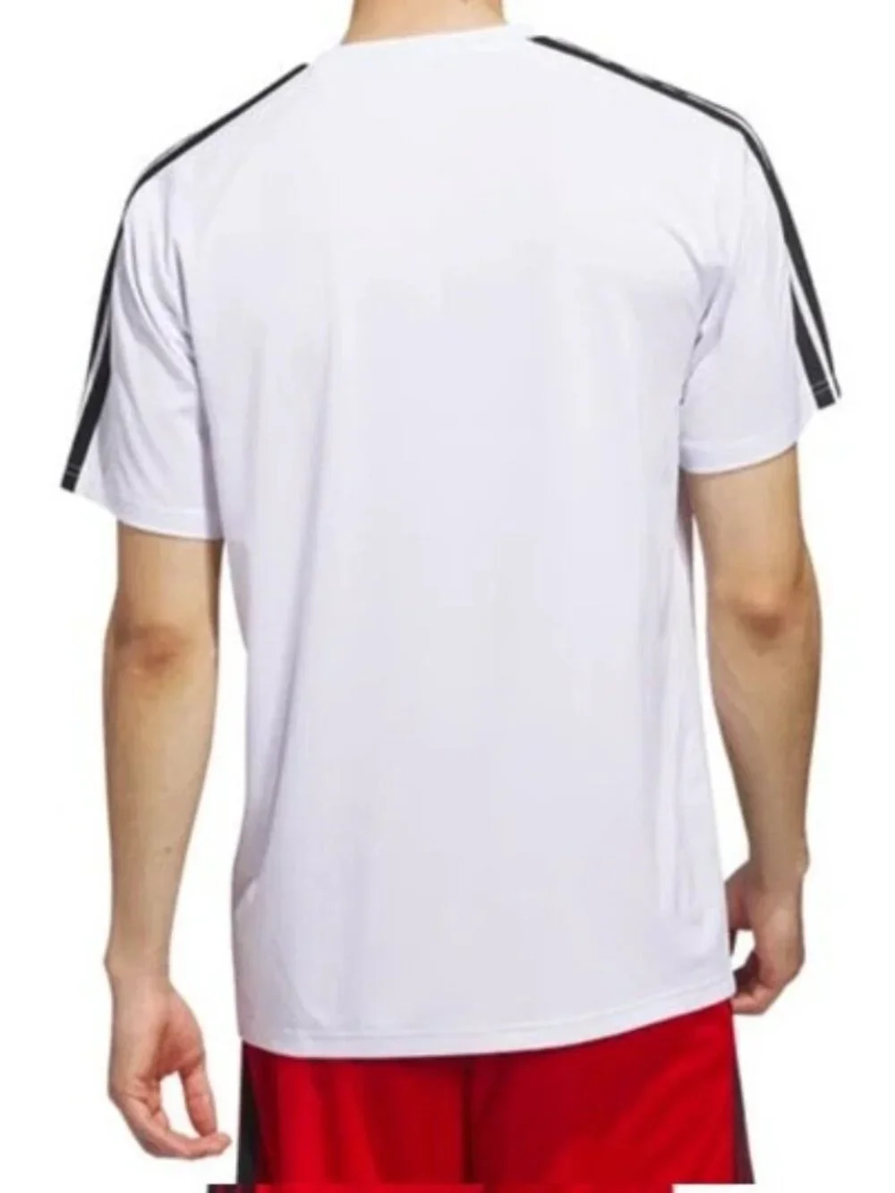 Adidas Men's XL White Athletic Tee With Black Stripes On Sleeves Logo On Chest